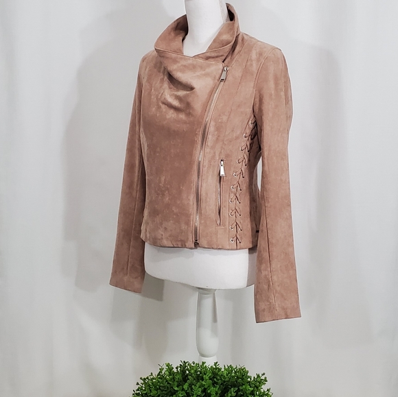 BCBGeneration Faux-Suede Lace-Up Moto Jacket - Picture 4 of 8